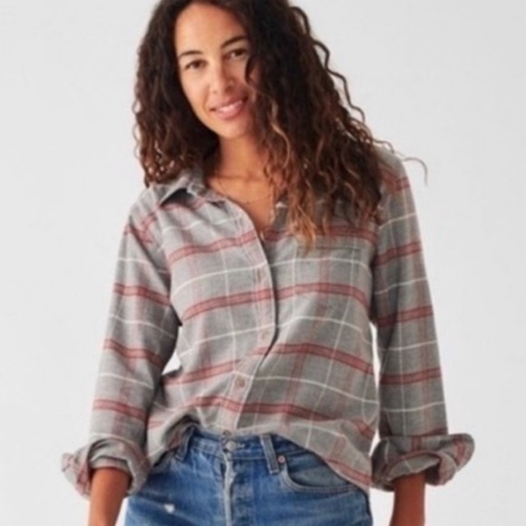 Faherty Tops - Faherty Classic Plaid Flannel Shirt Grey Red XS Organic Cotton Fall Cozy Winter